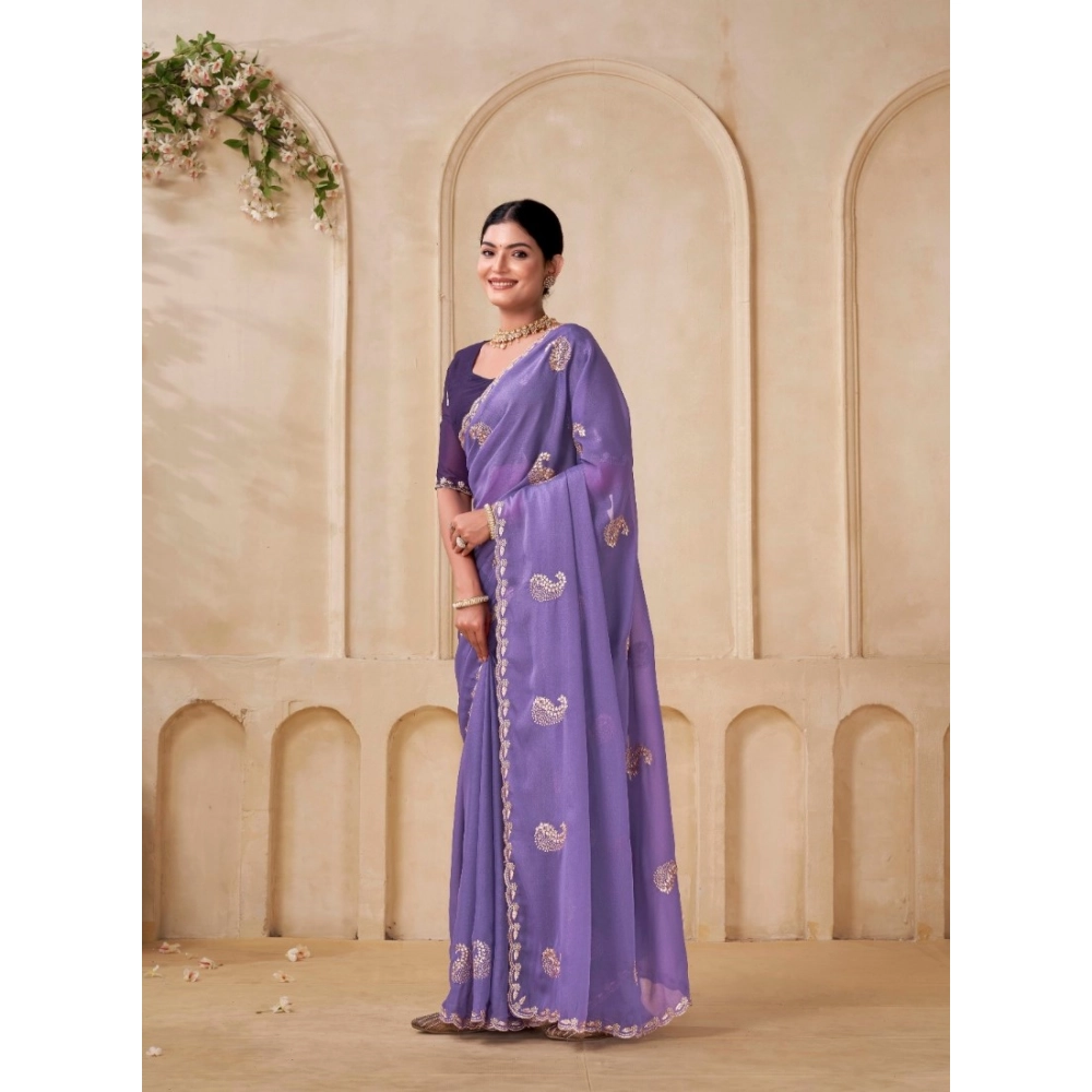 Women's Digital Printed  Georgette Saree With Unstitched Blouse (Lavendar, 5-6 Mtrs)