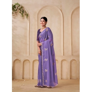 Generic Women's Digital Printed  Georgette Saree With Unstitched Blouse (Lavendar, 5-6 Mtrs)