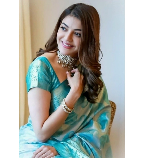 Women's Soft Lichi Silk Printed Saree With Unstitched Blouse 5.5Mtr (Sky Blue)