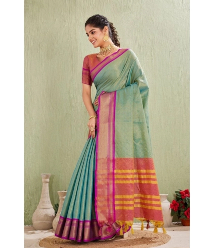 Women's Silk Blended Jaquard Woven Saree With Unstitched Blouse 5.5Mtr (Light Green) Women's Silk Blended Jaquard Woven Saree With Unstitched Blouse 5.5Mtr (Light Green)