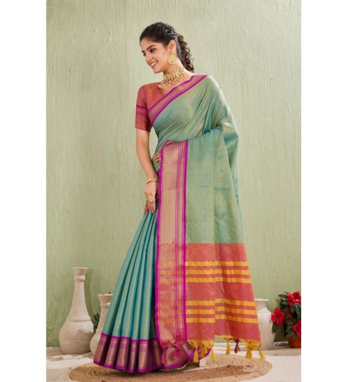 Women's Silk Blended Jaquard Woven Saree With Unstitched Blouse 5.5Mtr (Light Green)