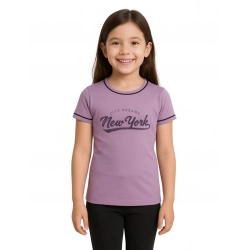 Girl's Cotton Printeded Round Neck T-Shirt (Lavander)