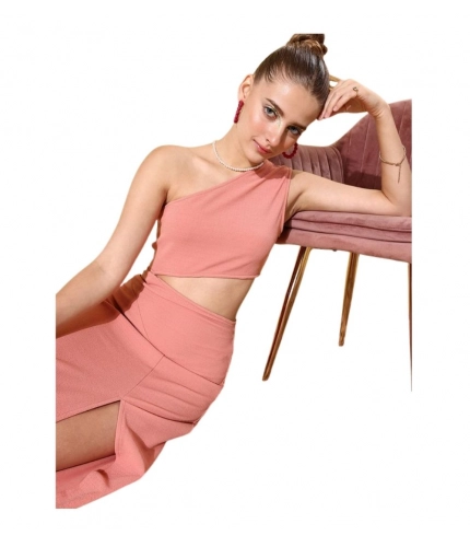 Women's Polyester Lycra Solid Sleeveless Dress (Pink)
