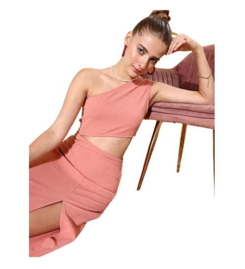 Women's Polyester Lycra Solid Sleeveless Dress (Pink)