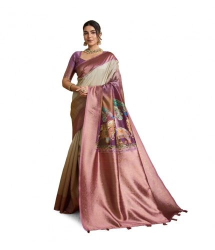 Women's Silk Printed Saree With Unstitched Blouse 5.5Mtr (Wine)