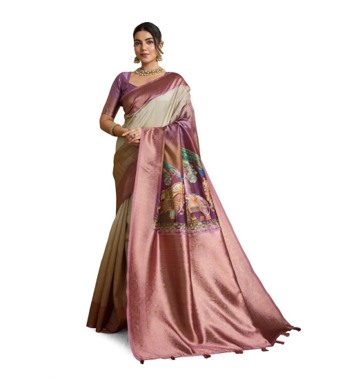 Women's Silk Printed Saree With Unstitched Blouse 5.5Mtr (Wine)