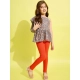 Girl's Polyester Floral One Shoulder Jeggings Set (Grey-Orange) Girl's Polyester Floral One Shoulder Jeggings Set (Grey-Orange)