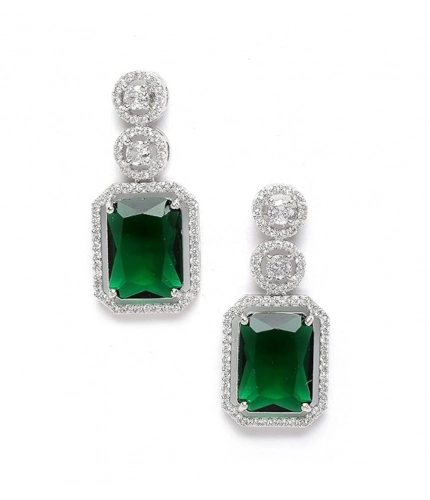 Women's Brass Silver Plated Drop Earrings (Green)