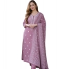 Women's Chanderi Silk Ethnic Motif Round 3/4th Sleeve Kurti With Pant Dupatta Set (Peach)