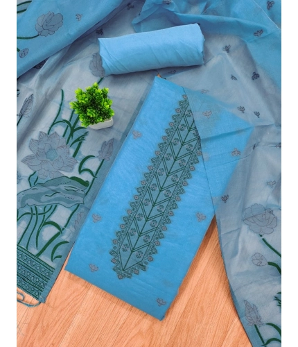 Women's Banarasi Silk Printed Unstitched Salwar Suit Material With Dupatta (SkyBlue, 3Mtrs)