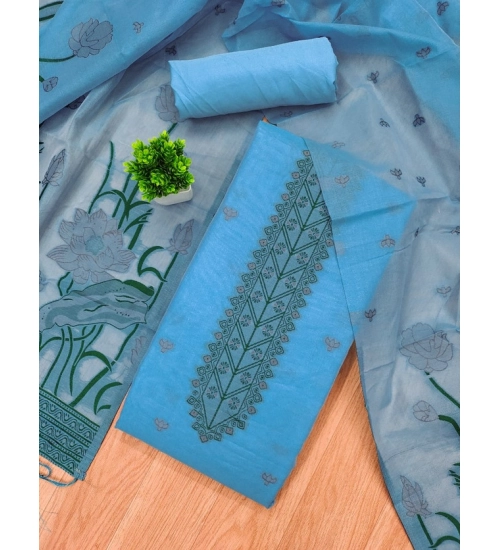 Women's Banarasi Silk Printed Unstitched Salwar Suit Material With Dupatta (SkyBlue, 3Mtrs)