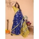 Women's Linen Cotton Printed Saree With Unstitched Blouse 5.5Mtr (Blue)