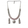 Women's Brass Silver Plated Necklace set (Pink)