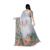 Women's Georgette Floral Printed Saree With Unstitched Blouse 5.5Mtr (Grey)
