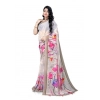 Women's Georgette Floral Printed Saree With Unstitched Blouse 5.5Mtr (Beige)