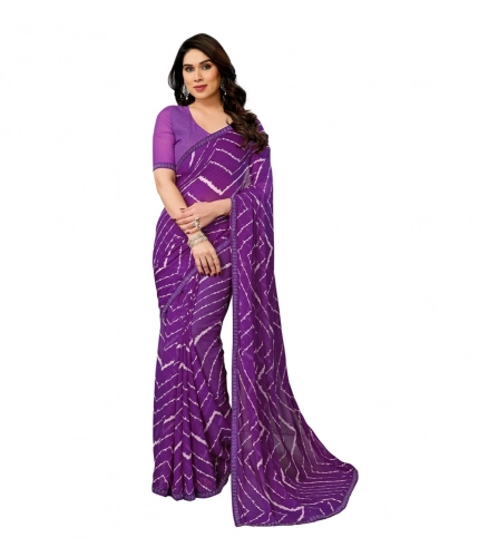 Women's Georgette Printed Saree With Unstitched Blouse 5.5Mtr (Purple)