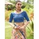 Women's Faux_Tussar Kalamkari_Print Saree With Unstitched Blouse 5.5Mtr (Blue)