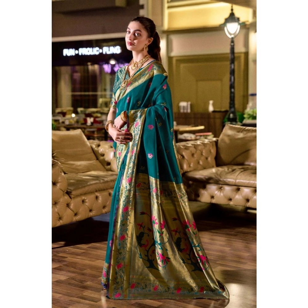 Women's Silk Blend Zari Woven Saree With Unstitched Blouse 5.5Mtr (Teal) Women's Silk Blend Zari Woven Saree With Unstitched Blouse 5.5Mtr (Teal)