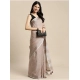 Women's Linen Cotton Printed Saree With Unstitched Blouse 5.5Mtr (Beige)