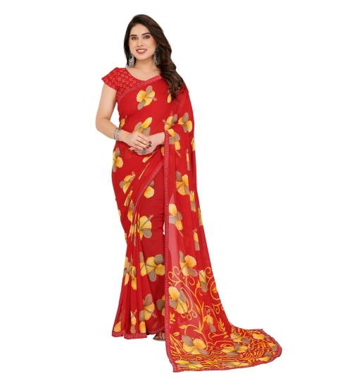 Women's Georgette Printed Saree With Unstitched Blouse 5.5Mtr (Orange)