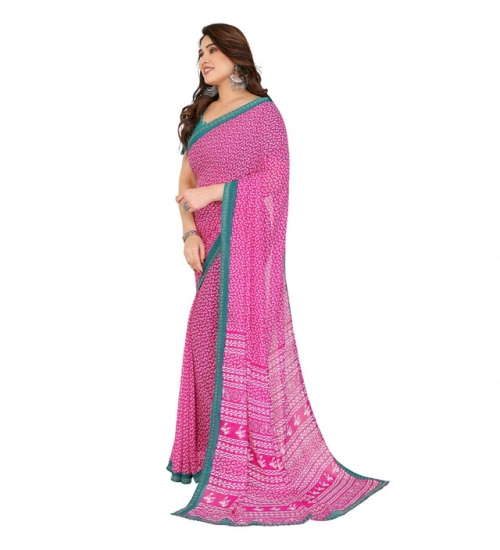 Women's Georgette Printed Saree With Unstitched Blouse 5.5Mtr (Pink)