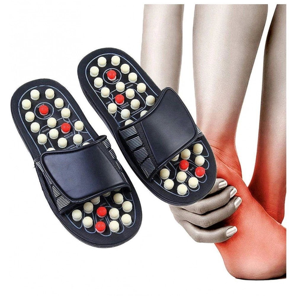 Acupressure And Magnetic Therapy Slippers – Spring Accu Paduka Foot Massager for Blood Circulation (Unisex) (Color: Black)