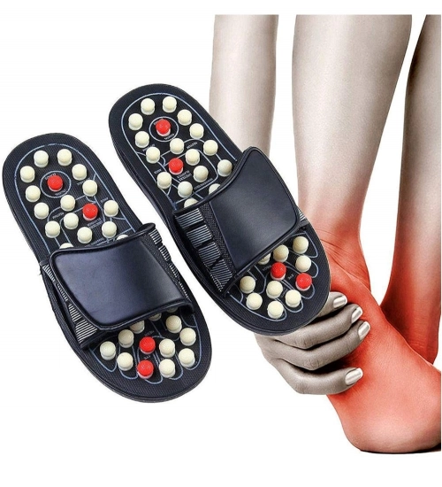 Acupressure And Magnetic Therapy Slippers – Spring Accu Paduka Foot Massager for Blood Circulation (Unisex) (Color: Black)