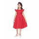 Girl's Rayon Soild Short Sleeve Round Neck Dress (Red)