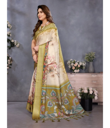Women's Cotton Silk Printed Saree With Unstitched Blouse 5.5Mtr (Olive Green) Women's Cotton Silk Printed Saree With Unstitched Blouse 5.5Mtr (Olive Green)