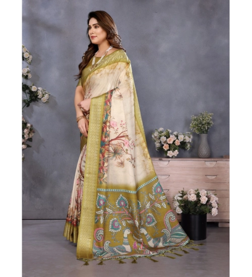 Women's Cotton Silk Printed Saree With Unstitched Blouse 5.5Mtr (Olive Green) Women's Cotton Silk Printed Saree With Unstitched Blouse 5.5Mtr (Olive Green)