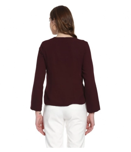Women's Polyester Diagonal Cut Long Sleeves Blazer (Maroon)