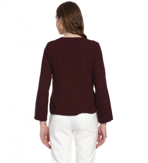 Women's Polyester Diagonal Cut Long Sleeves Blazer (Maroon)