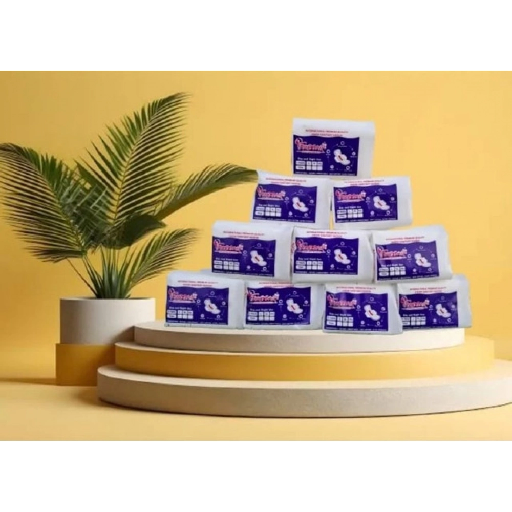 Pack of_12 Pcs Cotton Bamboo Sanitary Pads with Wings (White, each pack_6 pads)