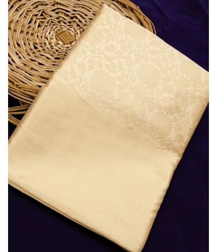 Women's Litchi silk Printed Saree With Unstitched Blouse (Gold)