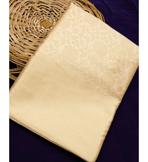 Women's Litchi silk Printed Saree With Unstitched Blouse (Gold)