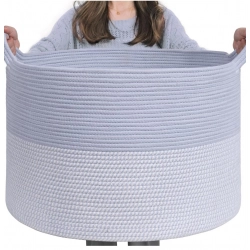 Cotton 16x14 Inch Pack of 1 Storage Basket For Clothes (Gray- Gray White)