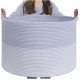 Cotton 16x14 Inch Pack of 1 Storage Basket For Clothes (Gray- Gray White)