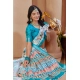 Women's Printed Cotton Linen Saree withPrinted  Saree With Unstitched Blouse (Blue, 5-6Mtrs)