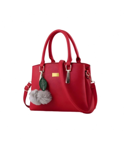 Women's PU Leather Solid Shoulder Zipper Handbag (Red)