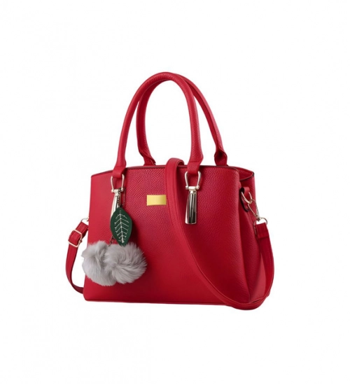 Women's PU Leather Solid Shoulder Zipper Handbag (Red)