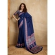 Women's Satin Crepe Printed Saree With Unstitched Blouse 5.5Mtr (Navy Blue)