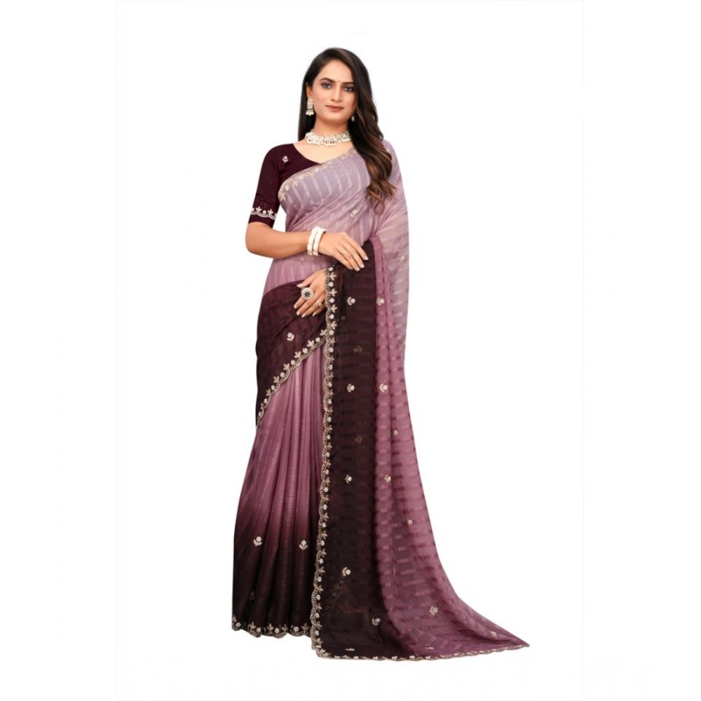 Women's Chiffon Embroidred Saree With Unstitched Blouse 5.5Mtr (Beige) Women's Chiffon Embroidred Saree With Unstitched Blouse 5.5Mtr (Beige)