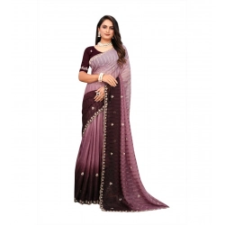 Women's Chiffon Embroidred Saree With Unstitched Blouse 5.5Mtr (Beige)