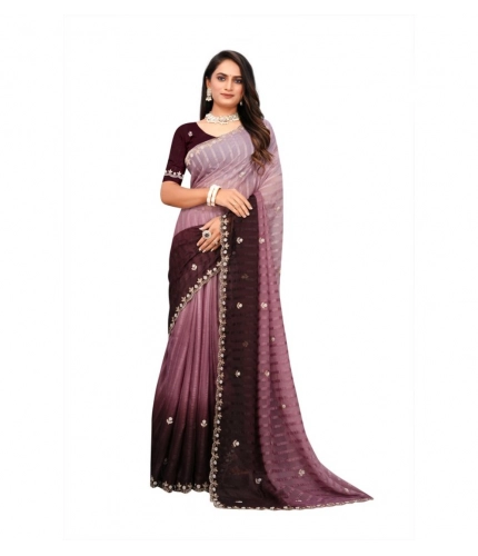 Women's Chiffon Embroidred Saree With Unstitched Blouse 5.5Mtr (Beige)
