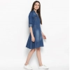 Women's Denim Solid Roll Up Sleeve Dress (Blue)