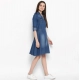 Women's Denim Solid Roll Up Sleeve Dress (Blue)