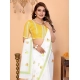 Women's Linen Cotton Printed Saree With Unstitched Blouse 5.5Mtr (White)