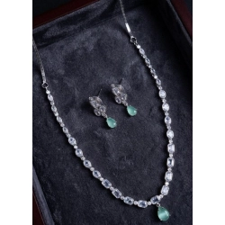 Women's Brass Silver Plated Necklace set (Turquoise)