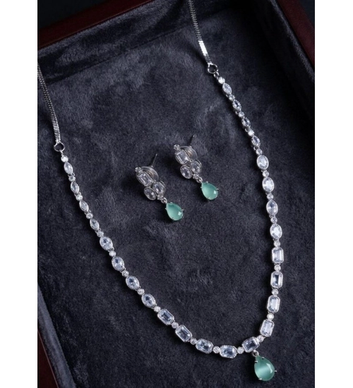 Women's Brass Silver Plated Necklace set (Turquoise)