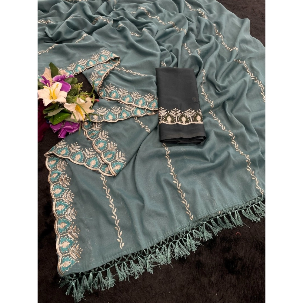 Women's Georgette Embroidered Saree With Unstitched Blouse 5.5Mtr (Blue) Women's Georgette Embroidered Saree With Unstitched Blouse 5.5Mtr (Blue)